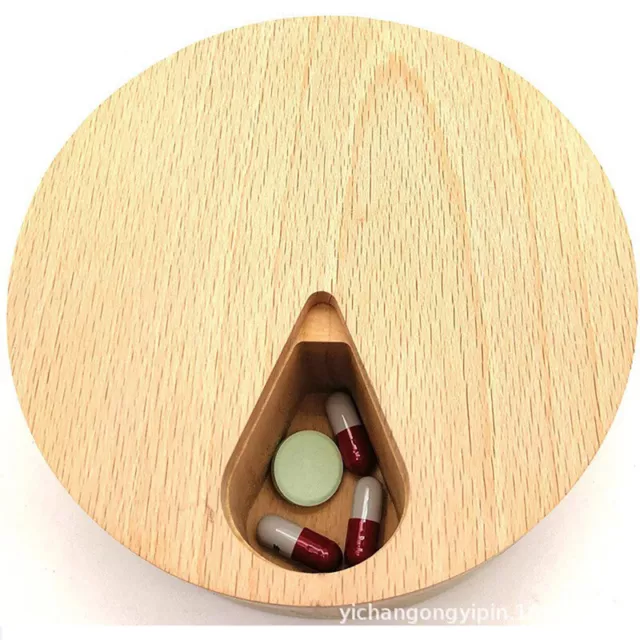 1PCS Pill Case Storage Box Solid Wood Pill Box Compartment Weekly Medicine Ta-wf 2