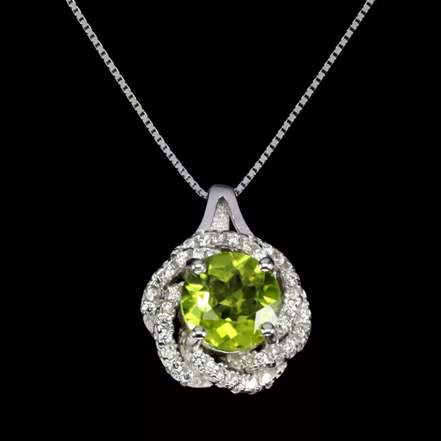 Round Peridot 7mm Simulated Cz Gemstone 925 Sterling Silver Jewelry Necklace