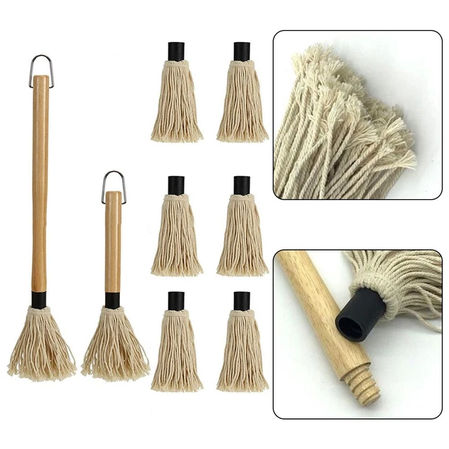 BBQ Staplings Mop Set of 6 Extra Replacement Brushes Long Wooden Handle