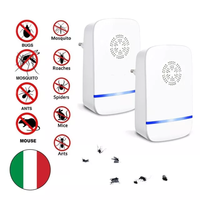 Insetticida Repellente Elettrico Ultrasuoni 2 Pezzi Scaccia Insetti Topi Zanzare