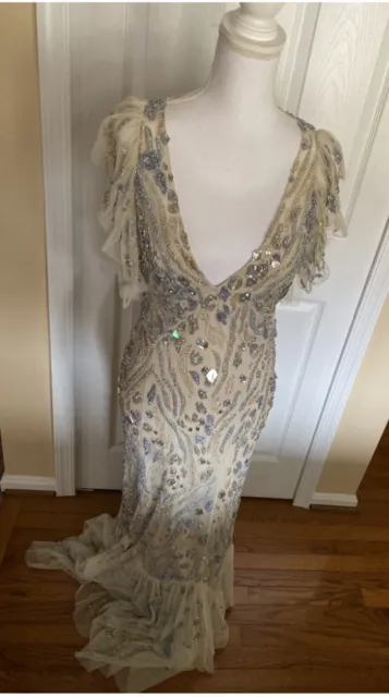 Jenny Packham Gown  Mint / Nude Embellished sz 8 $3900 2