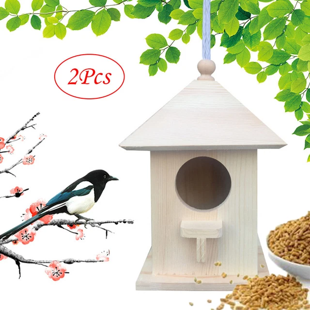 Outdoor Solid Wood Bird House Garden Bird Feeder Idyllic Style Feeder outside
