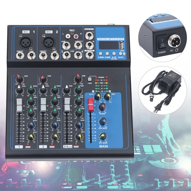 4 Channel Mini Studio USB Mixer DJ Bar Night Sound Mixing Console Karaoke System