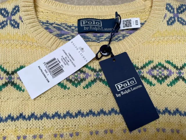 Polo Ralph Lauren Crew Neck Fairisle Sweater Jumper Large Cotton Linen Cashmere