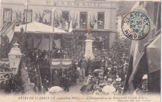 Carte postale ancienne postcard CLAMECY fêtes 1905 inauguration timbrée 1905