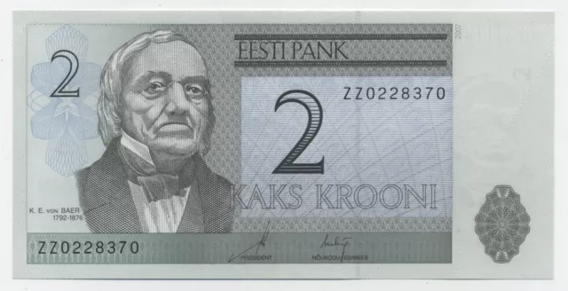 Estonia 2 Krooni 2007 Pick 85.b UNC Uncirculated Banknote Serial ZZ