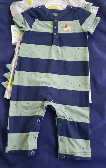 NWT Child Of Mine By Carter's Gray Dinosaur 2 Piece Set Infant Boys Size 3-6M