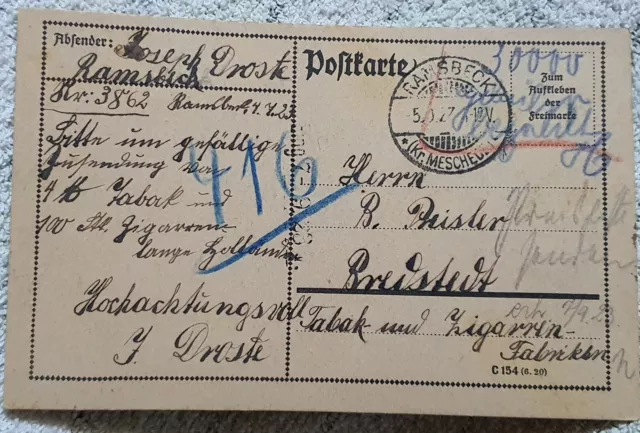 Postkarte 30000 GEBÜHR BEZAHLT 1923 Deutsches Reich Lokalausgabe Inflation