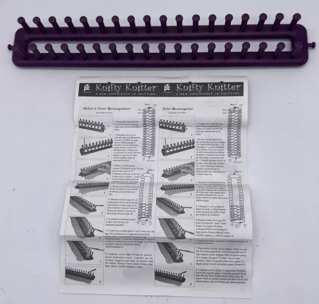 Telar rectangular largo púrpura de punto 15"" de largo - 36 clavijas con patrón Usado en excelente estado