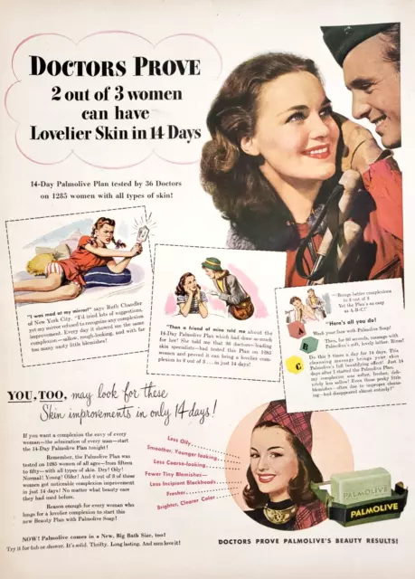 PRINT AD Palmolive 14 Day Skin Improving Bath & Face Soap 1945 WWII 10.5x13