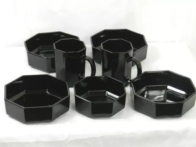 Arcoroc France Octime Black Glass Octagon Plates Set Of 5