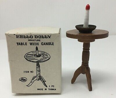 Vintage Hello Dolly Miniature Dollhouse Table With Candle In Box Furniture