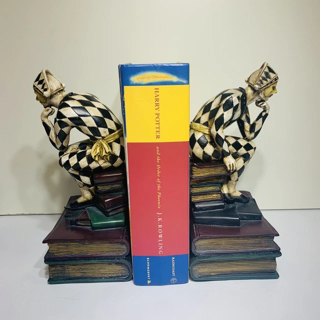 Vintage Harlequin French Bookends Hand Painted Jester Joker Art Deco 1900's