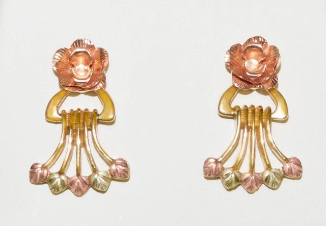 Black Hills Gold 10K 12k Rose Multiple Leaf Drop Earrings 4.5 Grams