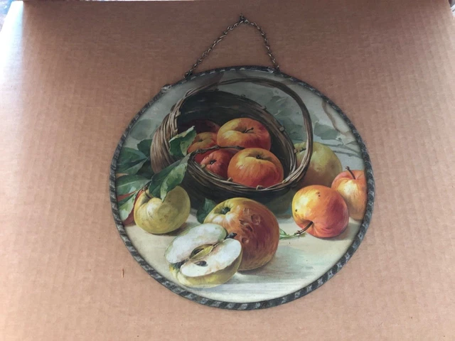 Vintage GERMANY FLUE COVER Fruit Apples Basket Crimped Edge #11