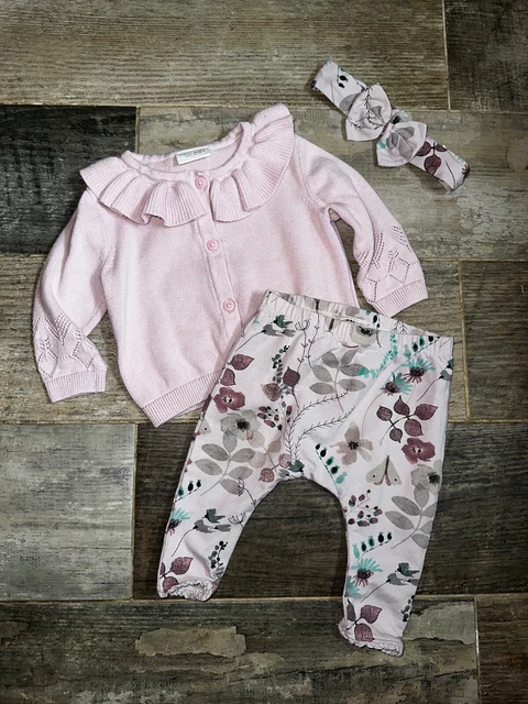 NEXT Cardigan Bambina + Leggings/Fascia 0-3 Mesi -PACCHETTO COMBINAZIONE POSTA