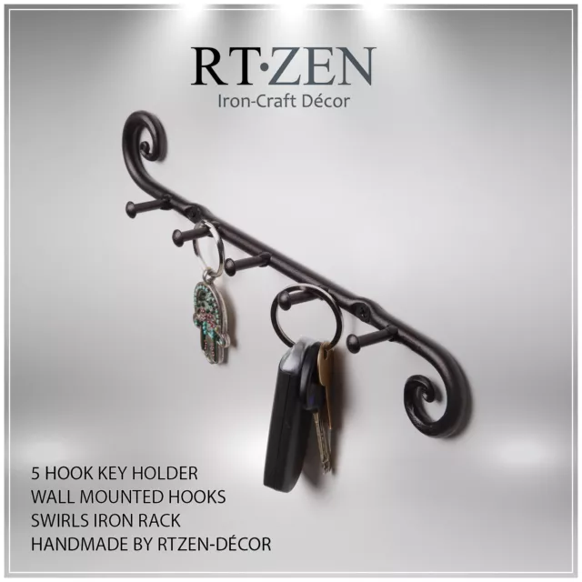 5 Hook Key Holder | Wall Mounted Hanger | Wrought Iron Key Rack RTZEN Handmade