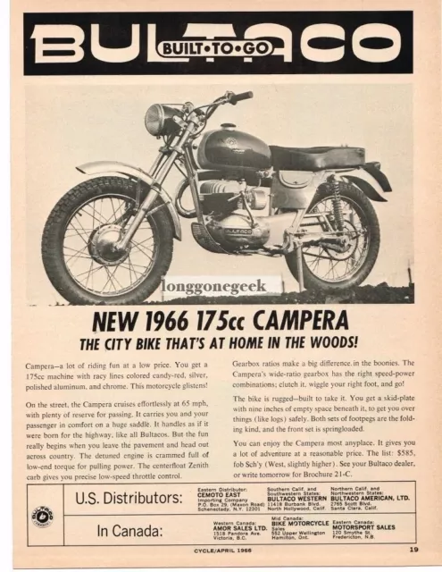 1966 Bultaco 175cc Campera Motorcycle Vintage Ad