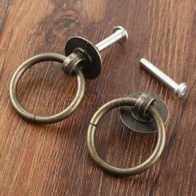 2x Antique Bronze Cabinet Pull Drop Ring Drawer Knobs Door Pull Handles Hardware