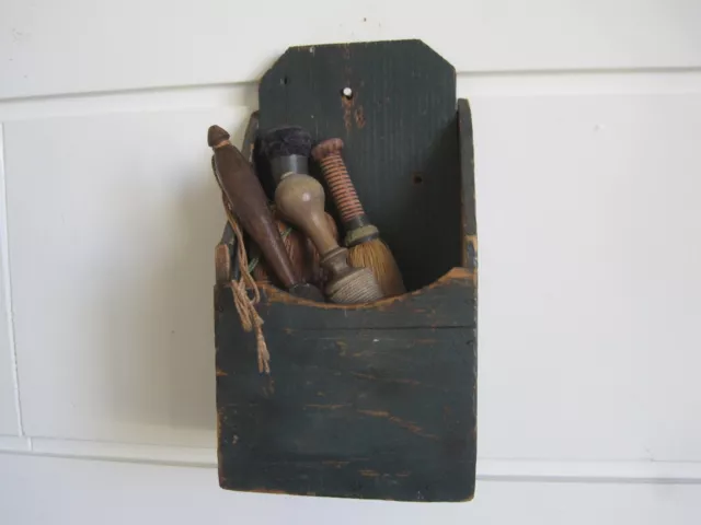 Old Primitive Original Blue Paint Hand Made Wood Wall Box American Country Find