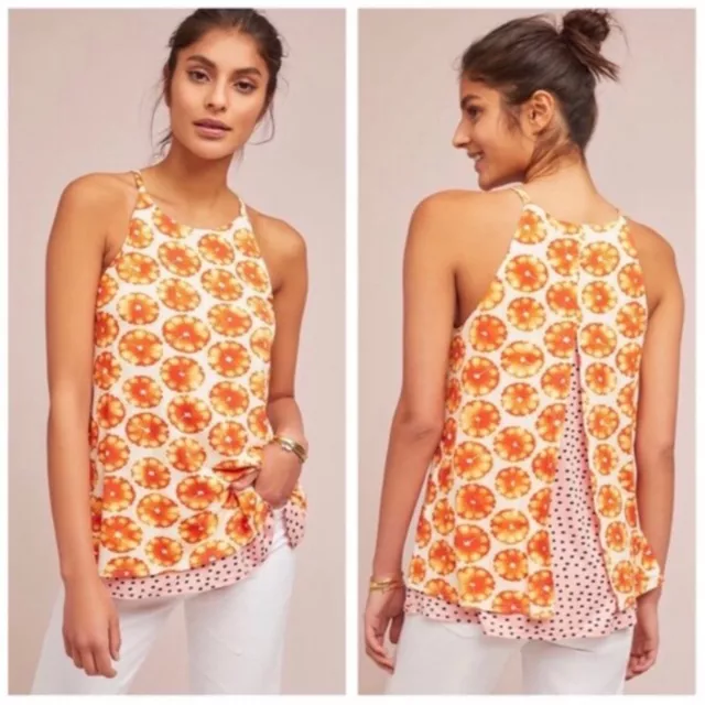 Anthropologie Porridge Citrus Orange Slice Layered Swing Tank Top Size Small