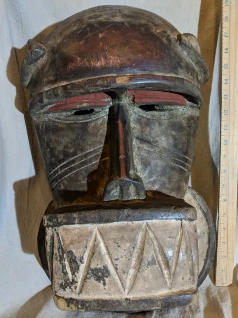 Heavy Unique Mblo Portrait Mask with Pigment — Authentic Carved African Wood Art