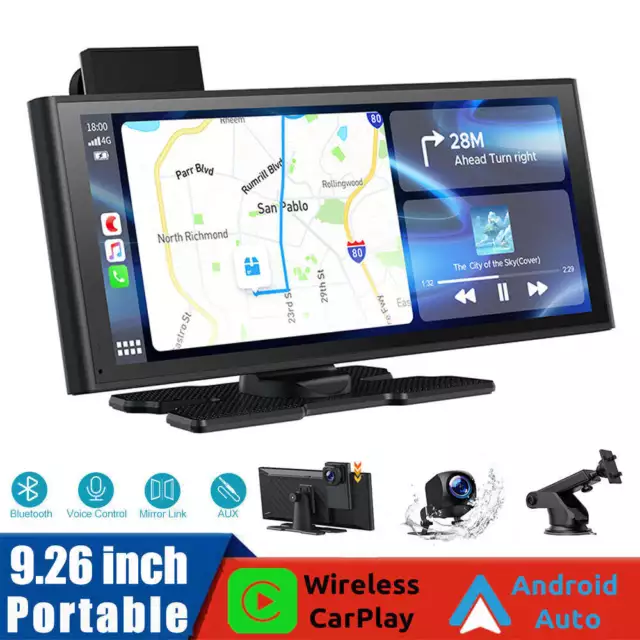 9,26" Tragbares Autoradio Wireless Apple CarPlay & Android Auto 4K+1080P Kamera