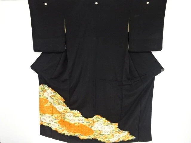 03905# Japanese Kimono / Antique Tomesode / Embroidery / Cloud & Treasures