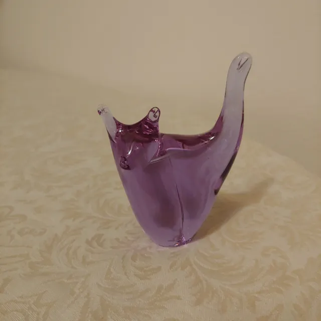 Hand Blown Art Glass Neodymium Cat Figurine - 3” Purple Blue Alexandrite Sweden 3