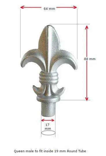 Aluminium Fence Spear Top Queen Male - 19mm - Pack of 10 Pieces