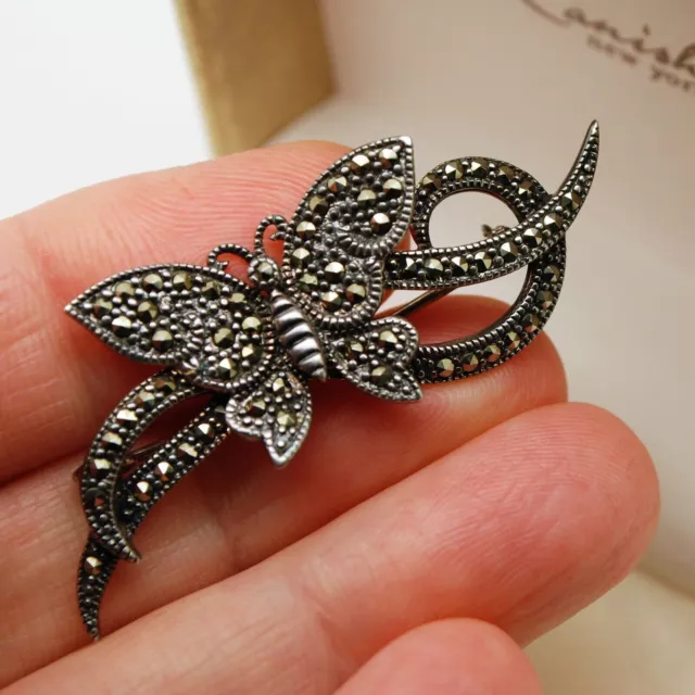 Vintage Jewellery · 925 Sterling Silver Marcasite Butterfly Brooch · Mid Century