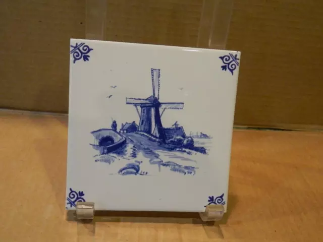 Westraven Royal Delft Holland 5" Ceramic Tile Windmill & Country Scene Vintage