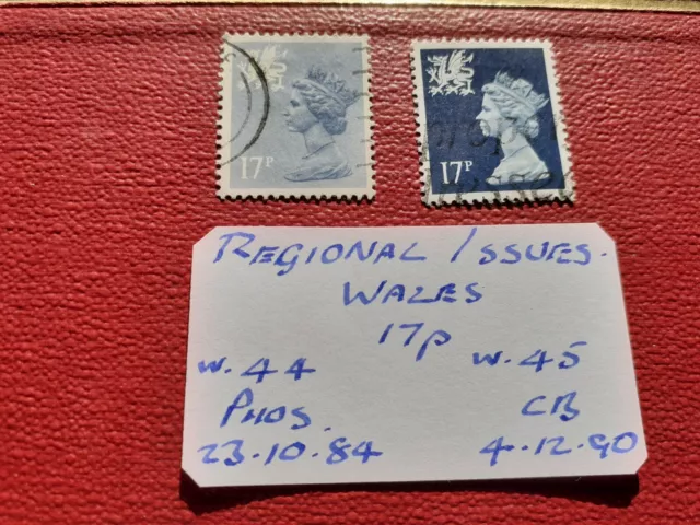 gb stamps, regional issues wales 17p w44 & w45.