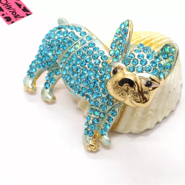Hot Betsey Johnson Blue Bling Bulldog Dog Animal Crystal  Charm Brooch Pin Gifts