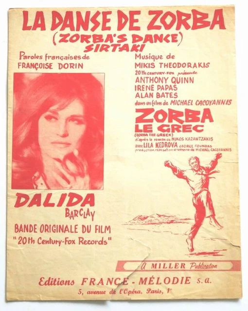 PARTITION VINTAGE SHEET music DALIDA La Danse de Zorba (Le Grec) * 60