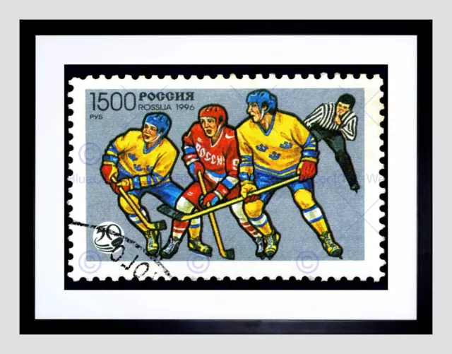 86195 USSR VINTAGE POSTAGE STAMP ICE HOCKEY BLACK Wall Print Poster CA