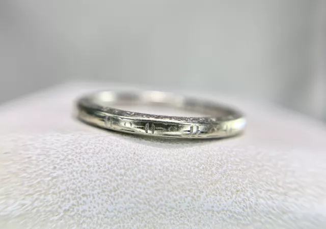 Vintage Art Deco Platinum 18k Designer Signed Engraved Wedding Band Ring