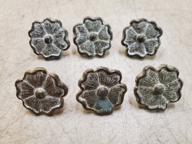 Set of 6 Vintage Metal Flower Floral Curtain Drape Tie Backs Push Pins, 1.25 in.
