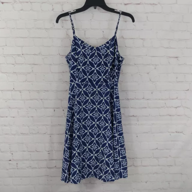 Old Navy Dress Womens Small Blue Floral Batik Sleeveless Fit Flare Smocked Boho