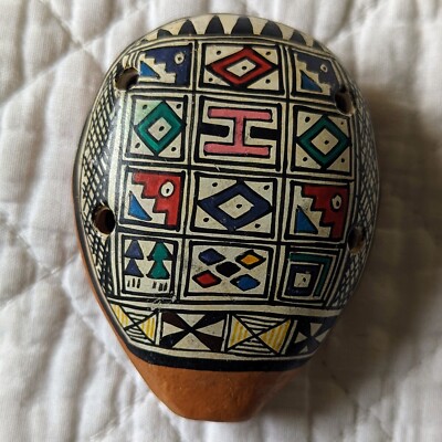 Folk Ocarina Flute 4 Hole Hand Crafted Painted Pottery Clay Peru KJ