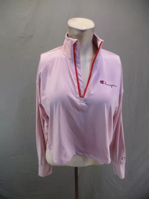 Champion Size M Womens Pink 1/2 Zip Stand Collar Cropped Athletic Pullover 089