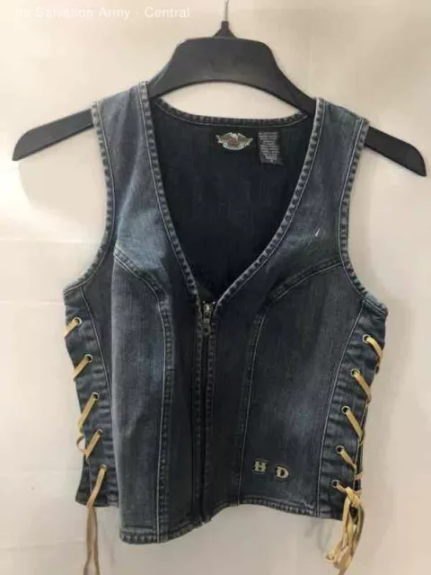 Vintage Harley-Davidson Womens Blue Sleeveless American Motorcycle Vest Size 8