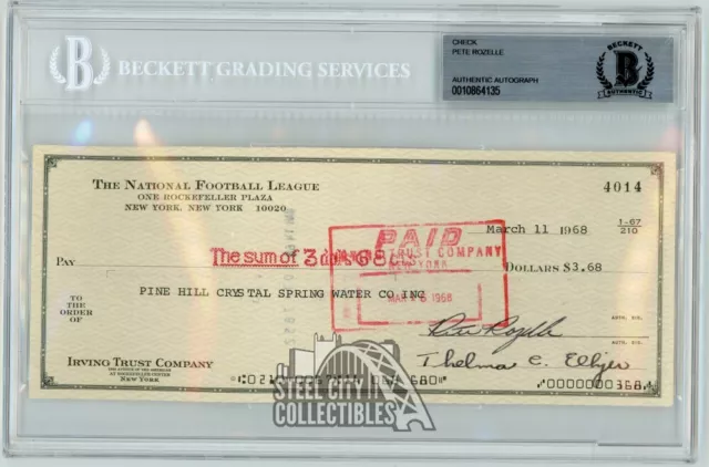 Pete Rozelle Autographed Check - BGS