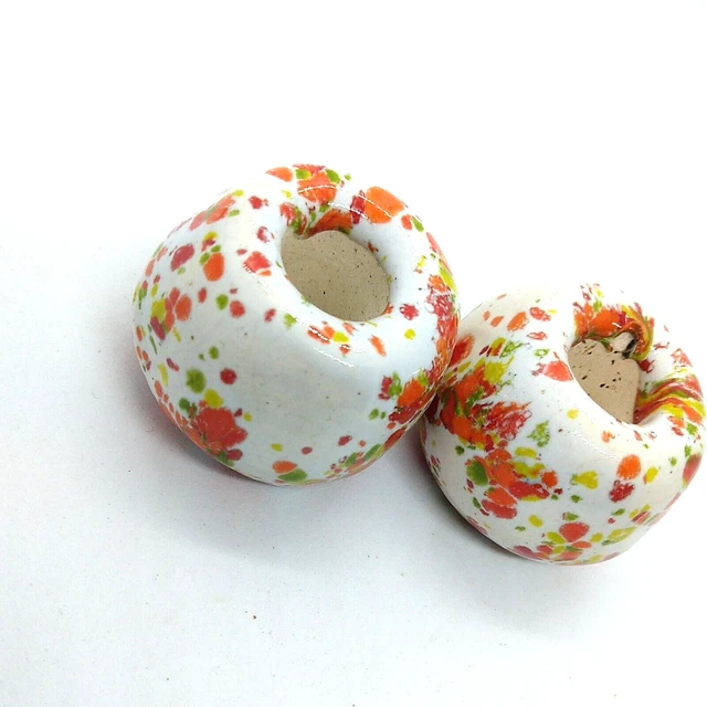 Vintage Mid Century Macrame Beads Huge Ceramic Bead Lot Orange Speckled 4