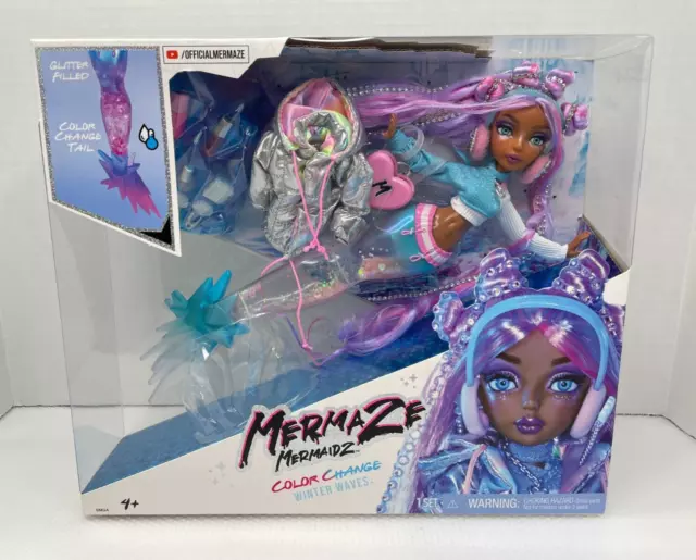 MERMAZE MERMAIDZ™ Winter Waves Nera™ Mermaid Fashion Doll with Color Change  Fin, Glitter-Filled Tail and Accessories