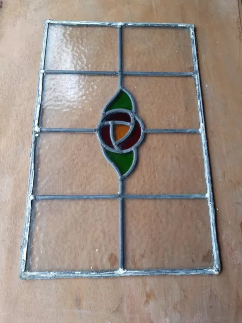 Vintage Stained Glass Window Panel Leaded Old 19.5" x 12.5 "