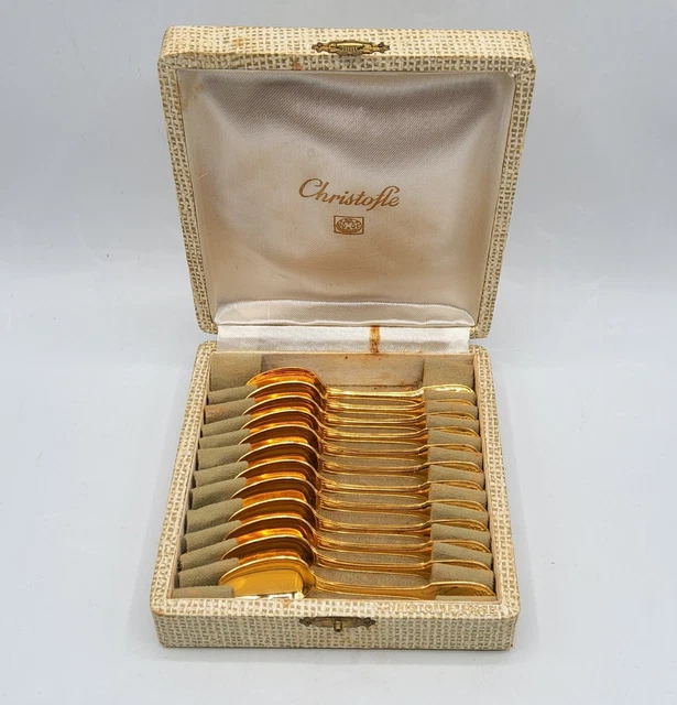 12 Cuillères à Moka Christofle – Modèle Pompadour – Métal Argenté Doré – Fabriqué En France