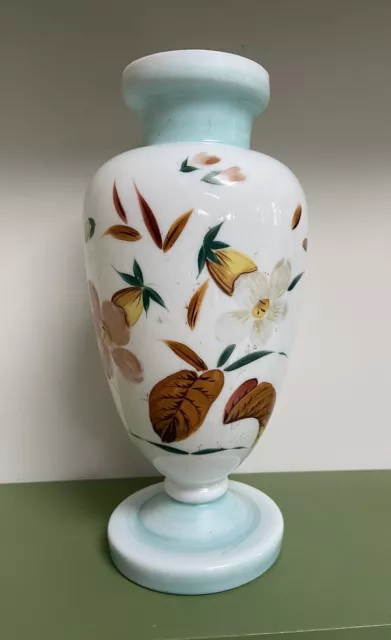 Vintage Victorian Milk Glass Hand Painted Floral Vase