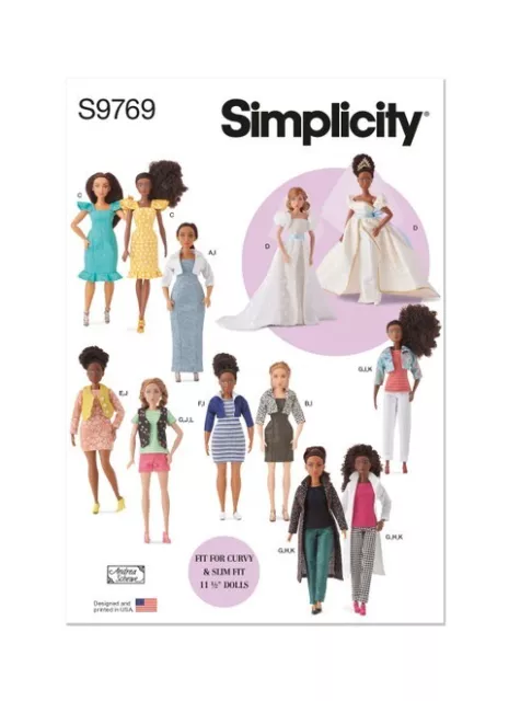 Simplicity Sewing Pattern 9769 Fashion Doll Clothes 11½" Jackets Dress Shorts