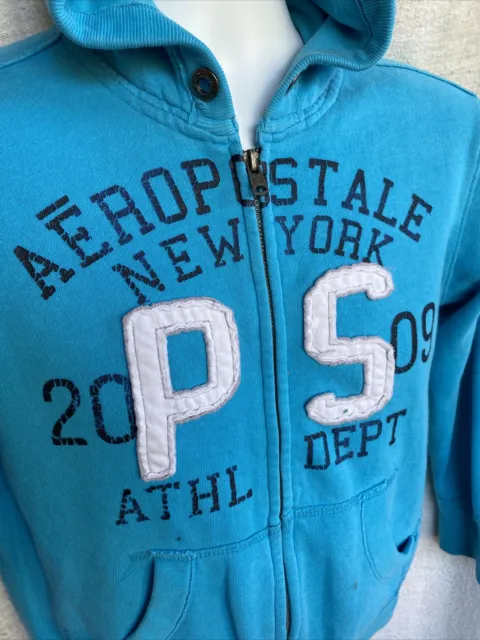 P.S. Aeropostale Girls Sz 8 Full Zip Hoodie Jacket Light Blue Damaged